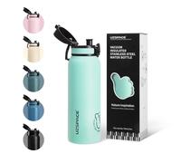 UZSPACE Botella de Agua Acero Inoxidable 700ml, Botella Agua Niño con Asa, Doble Pared, A Prueba de Fugas, Apertura de un Clic, Cantimplora infantil para Colegio, Niño, Niña (Verde Menta)