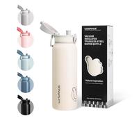 UZSPACE Botella de Agua Acero Inoxidable 700ml, Botella Agua Niño con Asa, Doble Pared, A Prueba de Fugas, Apertura de un Clic, Cantimplora infantil para Colegio, Niño, Niña (Blanco Escarcha)