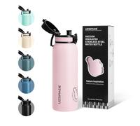 UZSPACE Botella de Agua Acero Inoxidable 700ml, Botella Agua Niño con Asa, Doble Pared, A Prueba de Fugas, Apertura de un Clic, Cantimplora infantil para Colegio, Niño, Niña (Rosa Flor)
