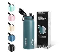 UZSPACE Botella de Agua Acero Inoxidable 700ml, Botella Agua Niño con Asa, Doble Pared, A Prueba de Fugas, Apertura de un Clic, Cantimplora infantil para Colegio, Niño, Niña (Verde Bosque)