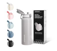 UZSPACE Botella de Agua Acero Inoxidable 700ml, Botella Agua Niño con Asa, Doble Pared, A Prueba de Fugas, Apertura de un Clic, Cantimplora infantil para Colegio, Niño, Niña (Gris)