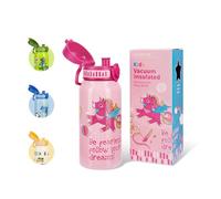 UZSPACE Botella de agua de acero inoxidable para niños, a prueba de fugas, botella de agua de 550 ml, botella de agua para escuela, guardería, botella de doble pared aislada con manejo con una sola