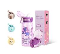 UZSPACE Cantimplora Infantil de 600 ml con 2 Tapas Diferentes, A Prueba de Fugas, Manejo con una Sola Mano, sin BPA, Botella de Tritán con Pajita para Niños, Niñas, Escuela, Guardería (Lila)