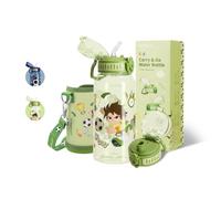 UZSPACE Cantimplora Infantil de 600 ml con Funda y 2 Tapas, A Prueba de Fugas, Manejo con Una Sola Mano, sin BPA, Tritán Botella con Pajita para Niños, Niñas, Escuela, Guardería (Fútbol Verde)
