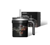 UZSPACE Taza Térmica de Café 500 ml, Vaso Térmico con Pajita, Tapa y Asa, Doble Aislamiento Contiene Té o Café y Mantiene Temperatura 4-6 Horas, Taza Termo para Hogar y Oficina (Negro-Arte)