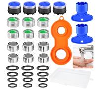 UZSUZZ 16 piezas de repuesto de aireador de grifo M24 M22 M20 M18.5 M28, pieza de repuesto de boquilla de grifo, kit adaptador de grifo con juntas y caja de almacenamiento de llave aireadora de grifo