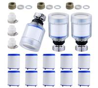 UZSUZZ 3 Piezas Filtro de Agua para Grifo 360° Giratorio con 10 Elementos Filtrantes de Algodón PP y 3 Adaptadores para Cocina, Baño, Fregadero y Hogar