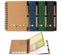 UZSUZZ Cuadernos en Espiral 4 Cuadernos de Notas/Diario en Espiral Kraft Papel cuaderno de Notas de Portada de Papel Kraft con Bolígrafo y Notas Adhesivas y Marcadores de Página de Índice de Colores