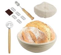 UZSUZZ Kit para Cesta de Fermentación para Pan, Cesta Pan Redonda de Ratán Natural, Incluye Banetones para Pans, Batidora Danesa, Raspador de Masa, Para Panaderos Profesionales y Caseros