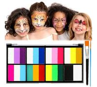 UZSUZZ Pintacaras Infantilm, 18 Colores Pinturas para La Cara con 2 Pinceles, Lavable No Tóxico Pintura Facial y Corporal Niños para Maquillaje Infantil, Pinturas Niños Halloween Festival Carnaval