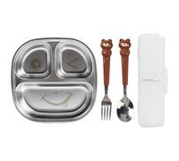 UZSUZZ Placa De Cena Dividida para Bebé y Set de 1 Cucharas y Tenedores Plato infantil de acero inoxidable Reutilizables Para Adultos, Niños, Control De Dieta, Camping Sin BPA