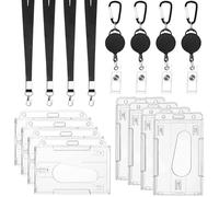 UZSUZZ Porta Tarjetas Identificativas Retractil y Lanyard 8 Porta Cordón Retráctil y Cordón de Cuello Con Portatarjetas con 8 Tarjetero de Plástico duro Transparente(4 Horizontales,4 Verticales)