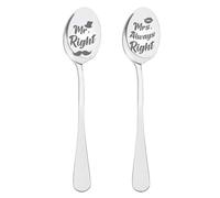 UZYXC 1 Par de Cucharas Grabadas "Mr Right & Mrs Always Right", Regalo Original y Divertido para Bodas, Aniversario, San Valentín, Regalo para Novios o Matrimonios
