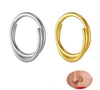 UZYXC 2 Aros de Septum Oro y Plata, Piercing Clicker 8mm Acero Quirúrgico 316L, Pulido Brillante, Sin Níquel ni Plomo, Clicker Plegable, Sin Bordes Afilados para Septum y Conch