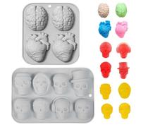 UZYXC 2 Moldes Silicona Halloween: 8 Huesos + 4 Cerebros/Corazones, Molde Chocolate Comestible con Revestimiento Antiadherente, Moldes Desmontables, Material No Tóxico Certificado para Uso Alimentario