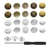 UZYXC 20 Botones Desmontables para Vaqueros, Plata y Bronce, Con Herramienta, Sin Costura, Para Pantalones, Cinturones, Chaquetas, Antideslizante, Reparación Rápida de Jeans, Acero Reforzado