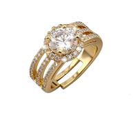 UZYXC Anillo de Tres Hileras de Circonitas & Ajustable para Mujer-Con 3 Hileras de Piedras Brillantes Oro/Plata, Impermeable y Elegante - Regalo para Ella, Novia, Esposa
