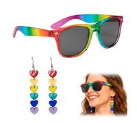 UZYXC Set de Accesorios Orgullo para Mujer con Gafas de Sol Arcoíris Degradado y Pendientes, Outfit Festival para Fiesta de Orgullo, Carnaval y Eventos