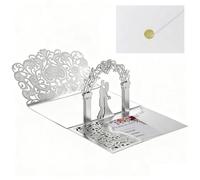 UZYXC Tarjeta de Boda Pop-Up 3D en Color Plata, Tarjeta de Felicitación con Sobre y Diseño de Encaje Laser, Invitación de Boda Elegante para Novios, Recuerdo de Boda (1 Unidad)