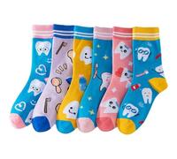 Uzztfa 6 Pares De Calcetines Dentales, Calcetines De Dentista, Lindos Y Divertidos Regalos Dentales, Calcetines con Patrón De Dientes, Novedad, Regalos De Dentista para Mujeres