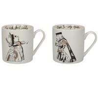 V&A Alice in Wonderland Juego de 2 Tazas de Lata, Porcelana, White Black Gold