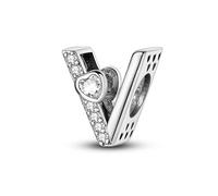 V Charm de letra y corazón, accesorio de pulsera de plata esterlina 925, collar de pulsera Pandora compatible con, regalo para mujeres