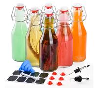 V·Colokishi 6 botellas de cristal de 250 ml con cierre de clip, para rellenar vino, leche, zumo, aceite, vinagre, vainilla y fermentados