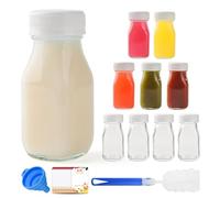 V·Colokishi 9 botellas de leche pequeñas de vidrio de 100 ml, botellas de chupito con tapas, mini recipiente transparente para almacenamiento de jugos para refrigerador, fiesta, escuela, picnic, boda