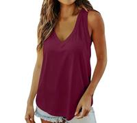 V-cuello sin mangas chaleco de color sólido camiseta frontera comercio exterior ropa casual mujer, morado, XL