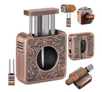 V-Cut-Cutter multifuncional de acero inoxidable, cortador de puros portátil 4 en 1 con cortador de puros oculto, doble aguja y soporte para puros, caja de regalo para hombres (rosa)