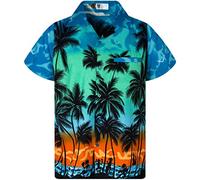 V.H.O. Funky Camisa-Hawaiana, Manga-Corta, Beach, Turquesa-E tico, XS