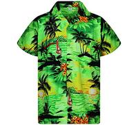V.H.O. Funky Camisa-Hawaiana, Manga-Corta, Surf, Verde, S