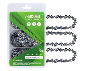 V-MODEST Cadenas de motosierra de 3 x 20 pulgadas, paso: 3/8 pulgadas, calibre: 0.50 pulgadas, 72 eslabones de transmisión para cadena de sierra de barra de 20 pulgadas para STIHL MS311, MS391, MSE50,