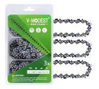 V-MODEST Paquete de 3 cadenas de motosierra de repuesto de 6 pulgadas, paso de 1/4 pulgadas, 37 eslabones de transmisión, calibre de 0.43 pulgadas, hoja de cadena de retroceso bajo, lubricación