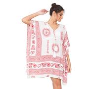 V-Neck Kaftan in Ohm Print White