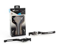 V PARTS Palancas Plegables 177mm CNC Negro/Tornillos de Aluminio con Adaptadores por Par Aprilia/Piaggio, negro