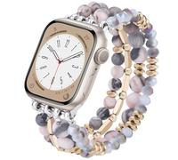 V.R.HOPE Pulsera de perlas compatible con Apple Watch, 38 mm, 40 mm, 41 mm, 42 mm, para mujer, cuenta de cristal, elástica y elástica, adecuada para iWatch SE y Series 10 9 8 7 6 5 4 3 2 1 rosa cebra