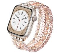 V.R.HOPE Pulsera de perlas compatible con Apple Watch, 38 mm, 40 mm, 41 mm, 42 mm, para mujer, cuenta de cristal, elástica y elástica, adecuada para iWatch SE y Series 10 9 8 7 6 5 4 3 2 1 oro rosa