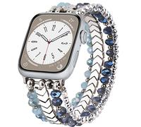 V.R.HOPE Pulsera de perlas compatible con Apple Watch, 38 mm, 40 mm, 41 mm, 42 mm, para mujer, de cristal, elástica y elástica, adecuada para iWatch SE y Series 10 9 8 7 6 5 4 3 2 1 azul grande