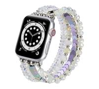 V.R.HOPE Pulsera de perlas compatible con Apple Watch, 38 mm, 40 mm, 41 mm, 42 mm, para mujer, de cristal, elástica y elástica, adecuada para iWatch SE y Series 10 9 8 7 6 5 4 3 2 1-Iridescent-grande