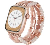 V.R.HOPE Pulsera de perlas compatible con Apple Watch, 38 mm, 40 mm, 41 mm, 42 mm, para mujer, de cristal, elástica y elástica, adecuada para iWatch SE y Series 10, 9, 8, 7, 6, 5, 4, 3, 2, 1, rosa