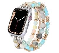 V.R.HOPE Pulsera de perlas compatible con Apple Watch, 38 mm, 40 mm, 41 mm, 42 mm, para mujer, de cristal, elástica y elástica, adecuada para iWatch SE y Series 10 9 8 7 6 5 4 3 2 1 azul menta pequeña