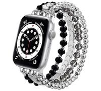 V.R.HOPE Pulsera de perlas compatible con Apple Watch, 40 mm, 41 mm, 42 mm, 38 mm, para mujer, de cristal, elástica y elástica, adecuada para iWatch SE y Series 10 9 8 7 6 5 4 3 2 1 plata grande