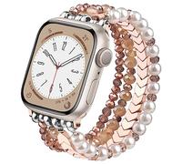 V.R.HOPE Pulsera de perlas compatible con Apple Watch, 44 mm, 45 mm, 46 mm, 42 mm, para mujer, de cristal, elástica y elástica, adecuada para iWatch SE y Series 10 9 8 7 6 5 4 3 2 1 rosa blanca grande