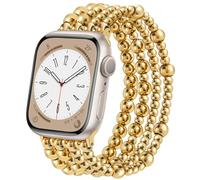 V.R.HOPE Pulsera de perlas compatible con Apple Watch, 44 mm, 45 mm, 46 mm, 42 mm, para mujer, moderna, de cristal, elástica y elástica, adecuada para iWatch SE y Series 10 9 8 7 6 5 4 3 2 1-Gold-S