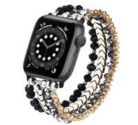V.R.HOPE Pulsera de perlas compatible con Apple Watch, 44mm 45mm 46mm 49mm, para mujer, con cristales de moda, elástica y estirable, adecuada para iWatch SE y Series 10 9 8 7 6 5 4 3 2 1 - Negro