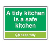 V Safety A Tidy Kitchen Is A Safe Kitchen, Keep Tidy 200 x 150 mm, vinilo autoadhesivo, señal de seguridad con efecto de aluminio