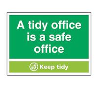 V Safety A Tidy Office Is A Safe Office, Keep Tidy 200 x 150 mm - Señal de seguridad compuesta de aluminio cepillado de 3 mm