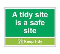 V Safety A Tidy Site Is A Safe Site, Keep Tidy 200 x 150 mm - Señal de seguridad compuesta de aluminio de 3 mm