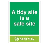 V Safety A Tidy Site Is A Safe Site, Keep Tidy - Retrato de 300 x 400 mm - Señal de seguridad de plástico rígido de 1 mm